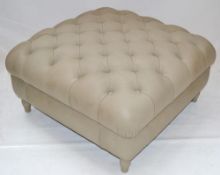 1 x POLTRONA FRAU Chester Square Buttoned Pouf Richly Upholstered In Pelle Frau&reg; Century Leather