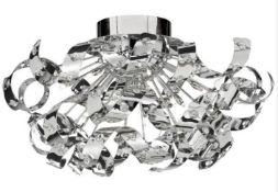 1 x Curls Chrome 12-Light Ceiling Flush Fitting Lined With Crystal Beads - Ex Display Stock - CL298