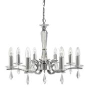 1 x Royale Satin Silver Metal 8 Light Ceiling Fitting With Hexagonal Glass Sconces - Ex Display Stoc