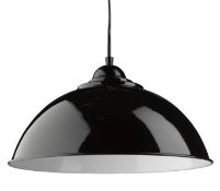 1 x SANFORD Black Half Dome Metal Pendant Light With White Inner - 34cm Diameter - Ex Display Stock