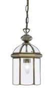 1 x Antique Brass Domed 1-Light Lantern With Bevelled Glass Panels, Adjustable - Ex Display Stock -