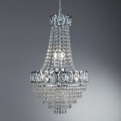 1 x Louis Philippe Chrome 6-Light Chandelier With Crystal Strings & Beads - Ex Display Stock - CL298