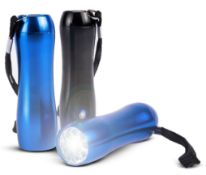 50 x Contempo Aluminum LED Flashlight Torches With Hand Straps - Colour Black - Brand New Resale
