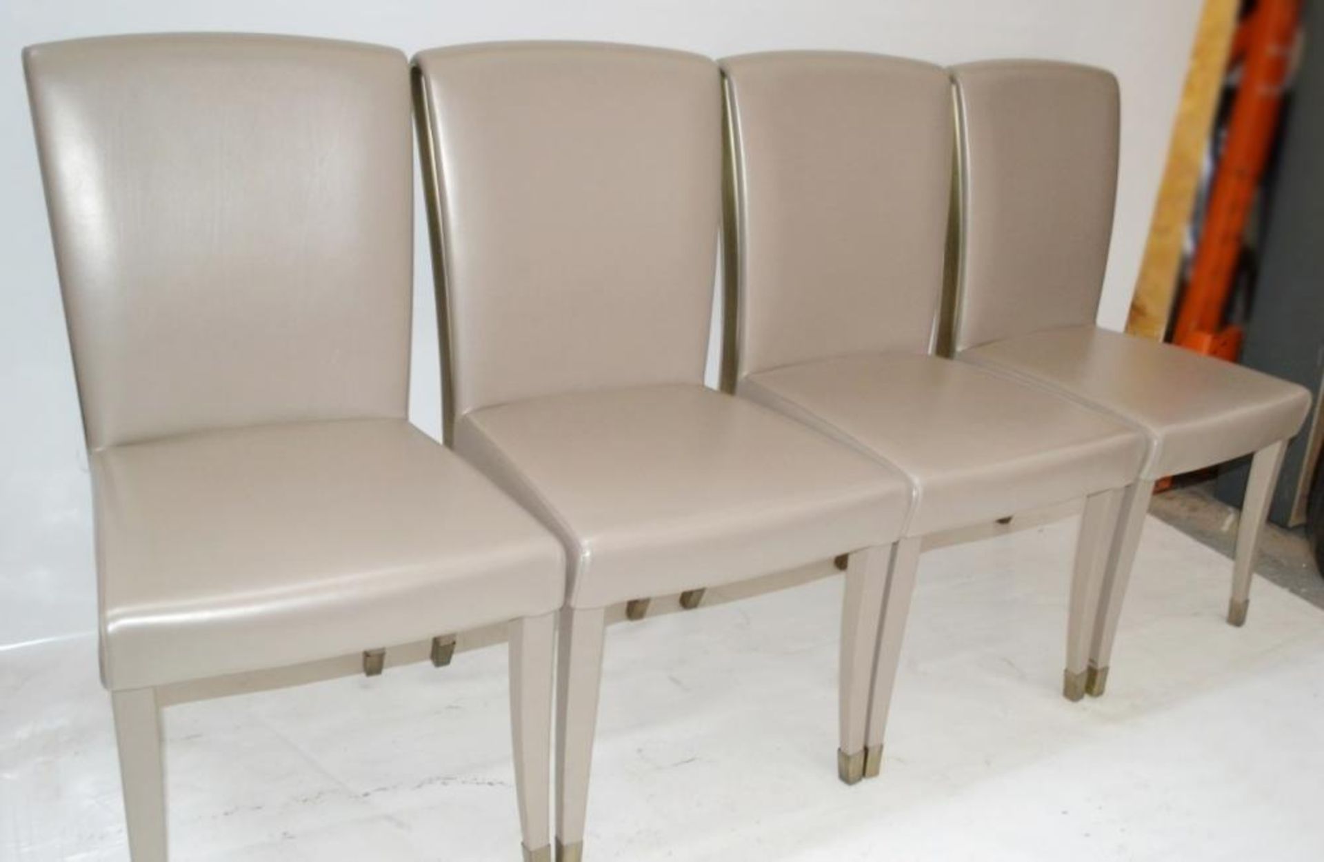 4 x FENDI CASA Elisa Leather Upholstered Dining Chairs - Colour: Light Fawn / Brass - Ref: 5391999 N - Image 7 of 11