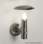 1 x STRAND IP44 Stainless Steel Outdoor Wall Light With Clear Polycarbonate Diffuser And Motion Sens
