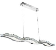 1 x Zinnia Chrome 3-LED Bar Pendant With Crystal Trim Decoration And Opal Diffuser - Ex Display Stoc