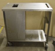 1 x Stainless Steel Prep Table on Castors With Bin Chute and Undershelf - H88 x W90 x D45 cms -