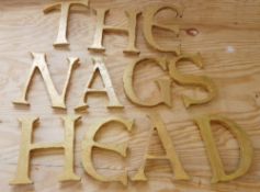 1 x Nags Head Wall Signage - 11 Letters Finished in Gold - Each Letter Measures Approx 30 x 30 x 2