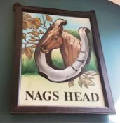 1 x Nags Head Vintage Pub Sign in Wooden Frame - Wall Mounted - Measures 140 x 100 cms - CL320 -