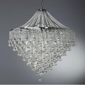 1 x DORCHESTER Chrome 7-Light Chandelier With Cascading Clear Crystal Buttons - Ex Display Stock - C