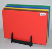 6 x Coloured Coded Low Density  Chopping Boards With Stand - 45 x 30 cms Size - CL290 - Ref