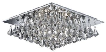 1 x Hanna Chrome 6-Light Ceiling Fitting With Clear Crystal Drops - Ex Display Stock - Dimensions: H
