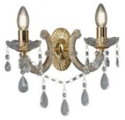 1 x Marie Therese Polished Brass 2 Light Wall Sconce With Crystal Drops - Ex Display Stock - CL298 -