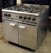 1 x Parry Six Burner Oven Range - Model P6BOP - Stainless Steel Exterior With Heavy Duty Pan