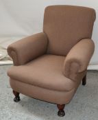 1 x Attractive Brown Fabric Armchair With Wooden Legs - CL314 - Location: Altrincham WA14 - *NO VAT