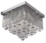 1 x BEATRIX Chrome 5 Light Flush Fitting With Crystal Drops - Ex Display Stock - Dimensions: H27 x W
