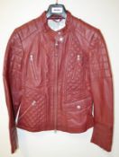 1 x Steilmann Bright Red Fine Leather Biker Jacket - Features Zipped Pockets And Padded Panels - CL2