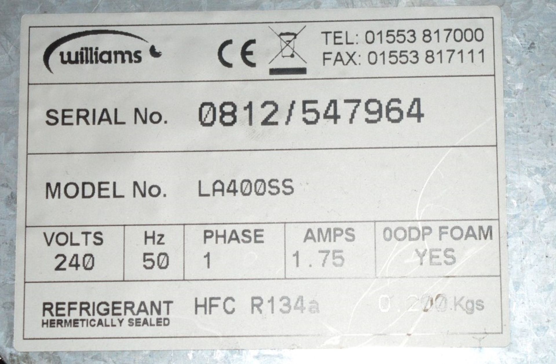 1 x Williams Upright Stainless Steel Commercial Freezer - Model LA400SS - CL290 - Ref J985 - H177 - Image 5 of 6