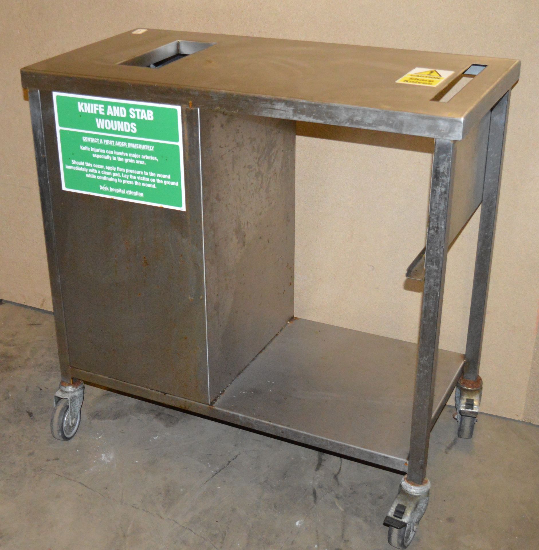 1 x Stainless Steel Prep Table on Castors With Bin Chute and Undershelf - H88 x W90 x D45 cms - - Image 6 of 6