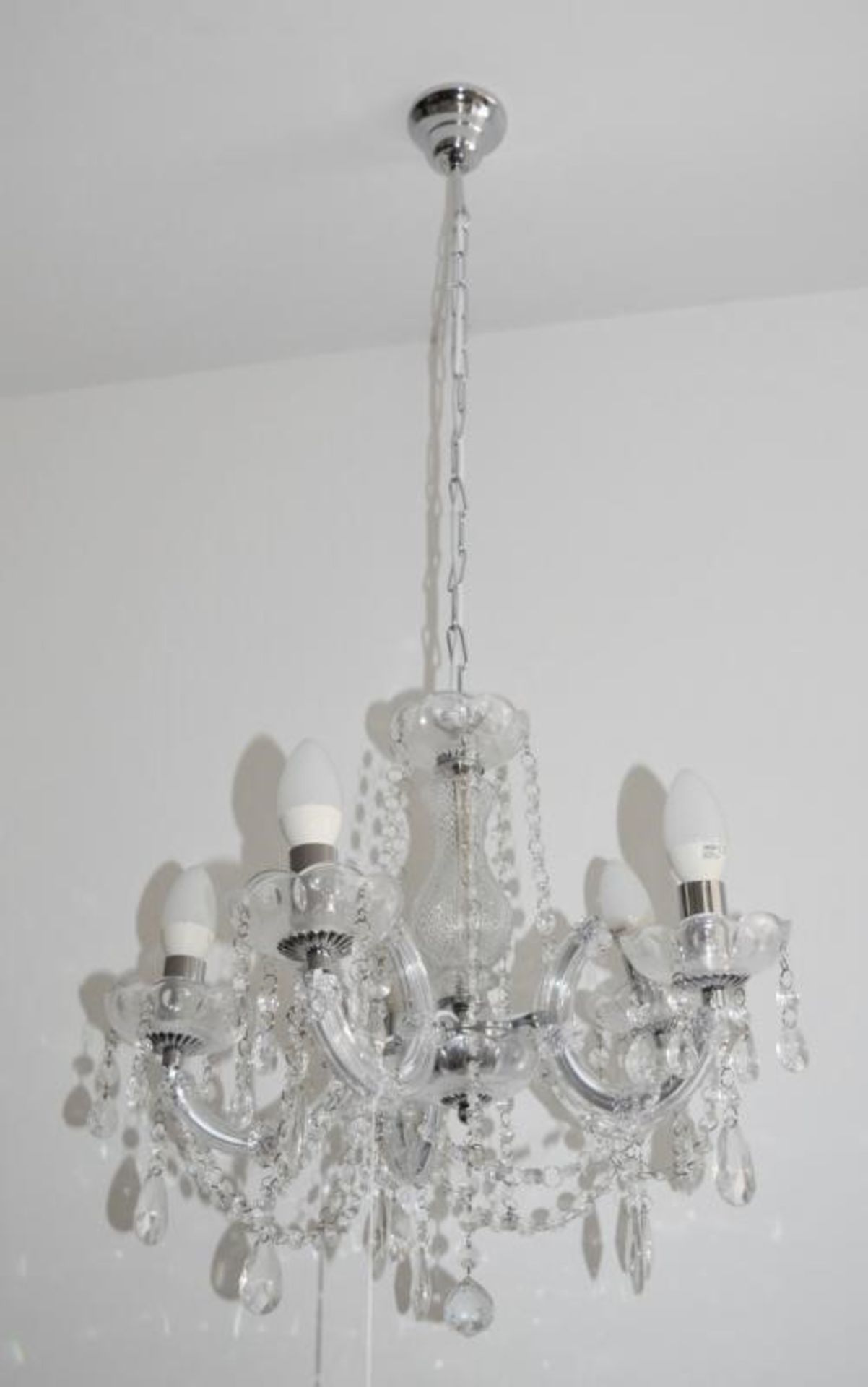 1 x MARIE THERESE Chrome 5 Light Chandelier With Crystal Drops - Ex Display Stock - CL298 - Ref: J13 - Image 2 of 4