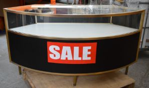 1 x Curved Retail Display Counter In Gold and Black - Features Illuminated Glass Display And