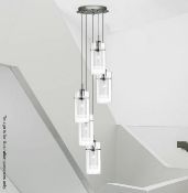 1 x DUO 1 5-Light Multi-drop Pendant With Double Glass Cylinder Shades - Finish: Satin Silver (Chrom