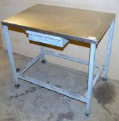 1 x Preperation Table With Stainless Steel Surface and Integral Drawer - H84 x W91 x D60 cms - CL282