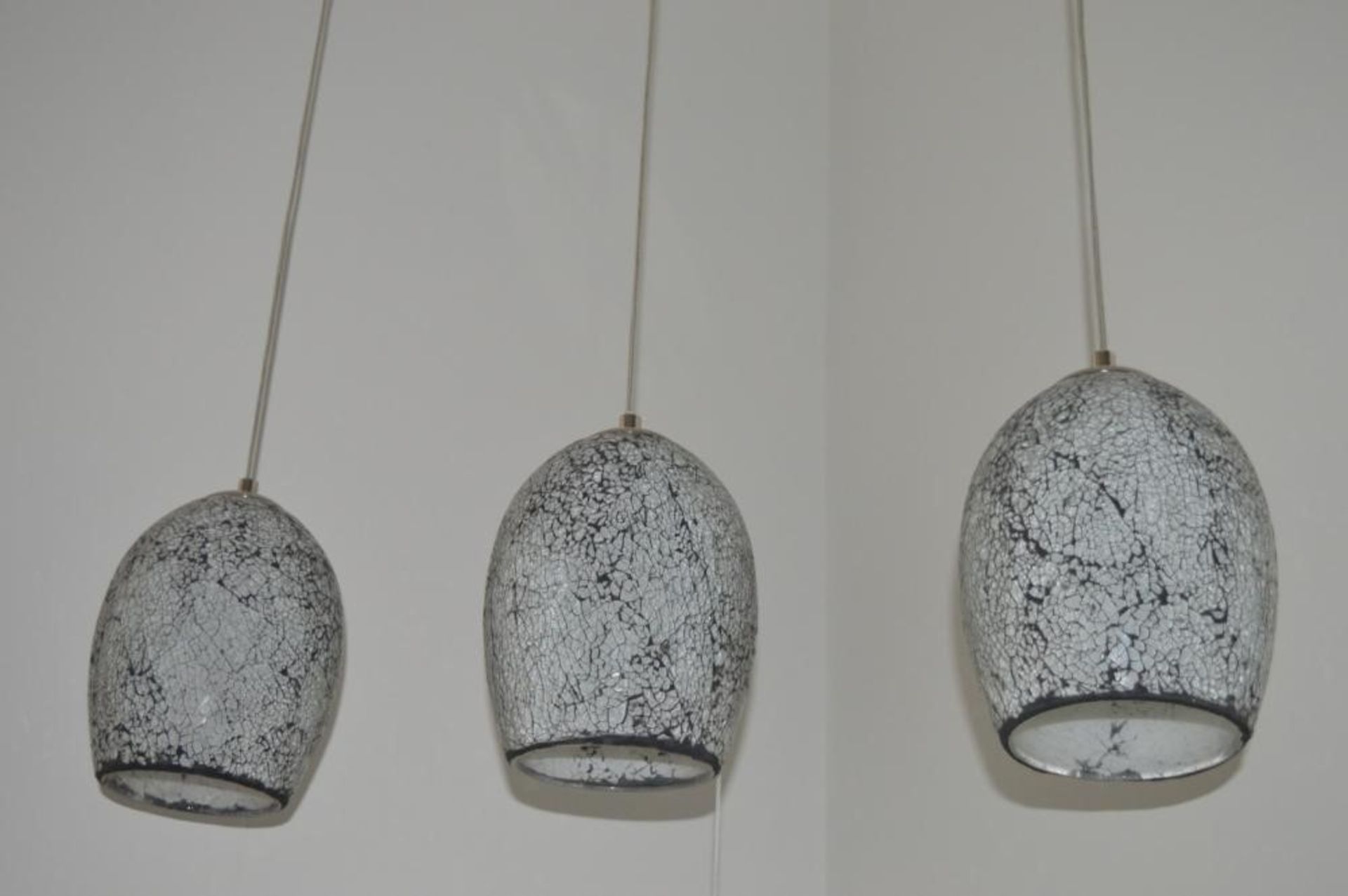 1 x Crackle White Mosaic Glass 3 Light Fitting With Dome Shades and Satin Silver Trim - Ex Display S - Image 3 of 5