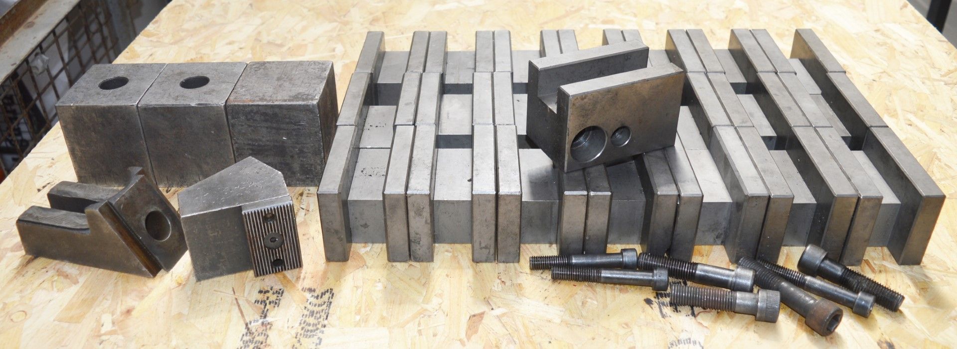 22 x Machine Holding Blocks - 7 x 7 x 10cm - Plus 5 Various Other Holding Blocks and Various Bolts -