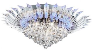 1 x Crystoria 5 Light Blue LED Ceiling Light With Glass Drops and Acrylic Arms - Ex Display Stock -
