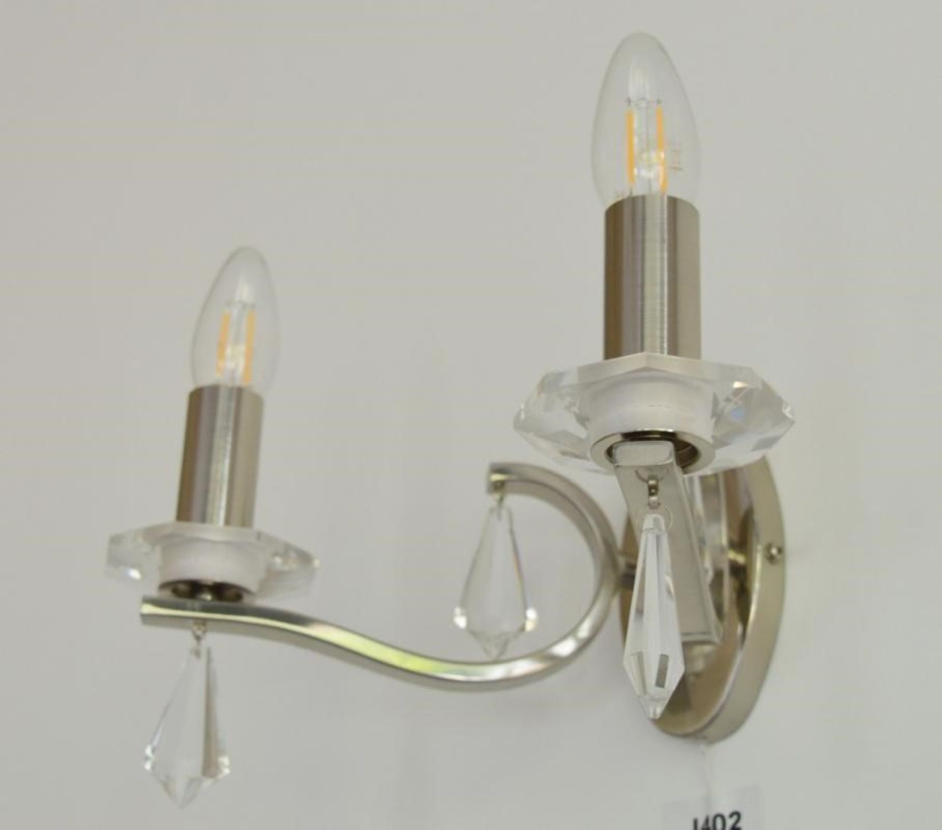 1 x Royale Satin Silver Metal Wall Light Fitting With Hexagonal Glass Sconces - Ex Display Stock - C - Image 4 of 4
