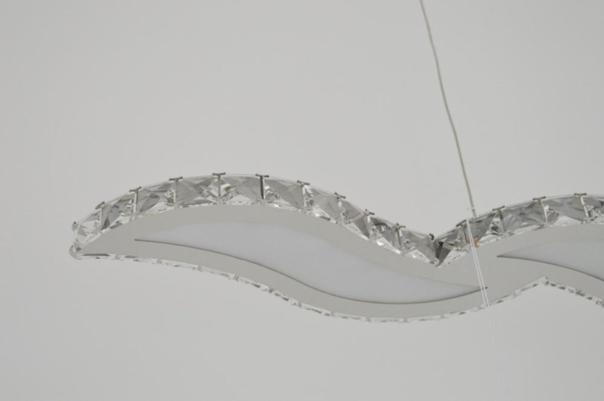 1 x Zinnia Chrome 3-LED Bar Pendant With Crystal Trim Decoration And Opal Diffuser - Ex Display Stoc - Image 4 of 7