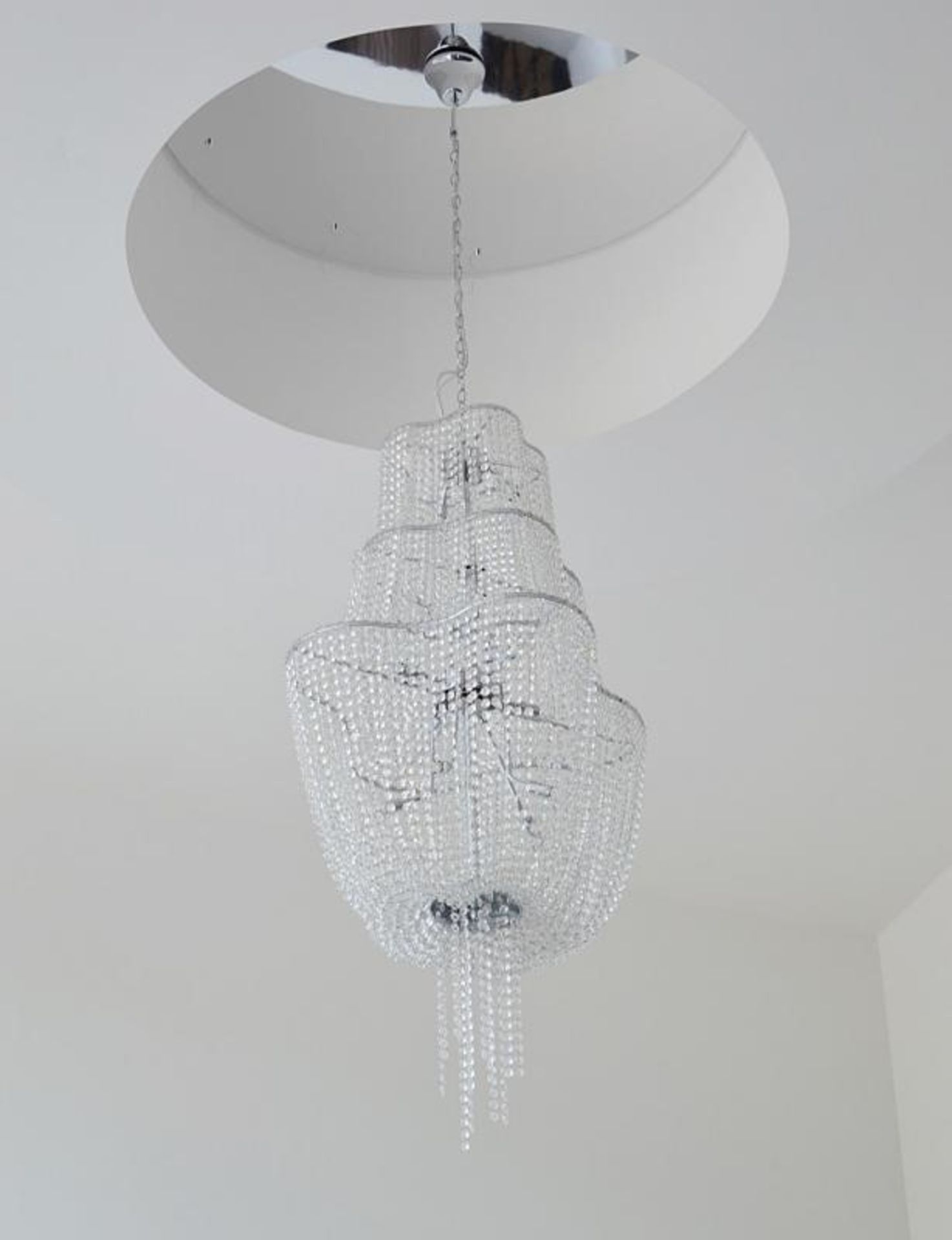 1 x Large Crystal 3-Tier Chandelier Light Fitting In Chrome And Glass - Contemporary Design With Chr - Image 4 of 6