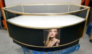 1 x Curved Retail Display Counter In Gold and Black - Features Illuminated Glass Display And