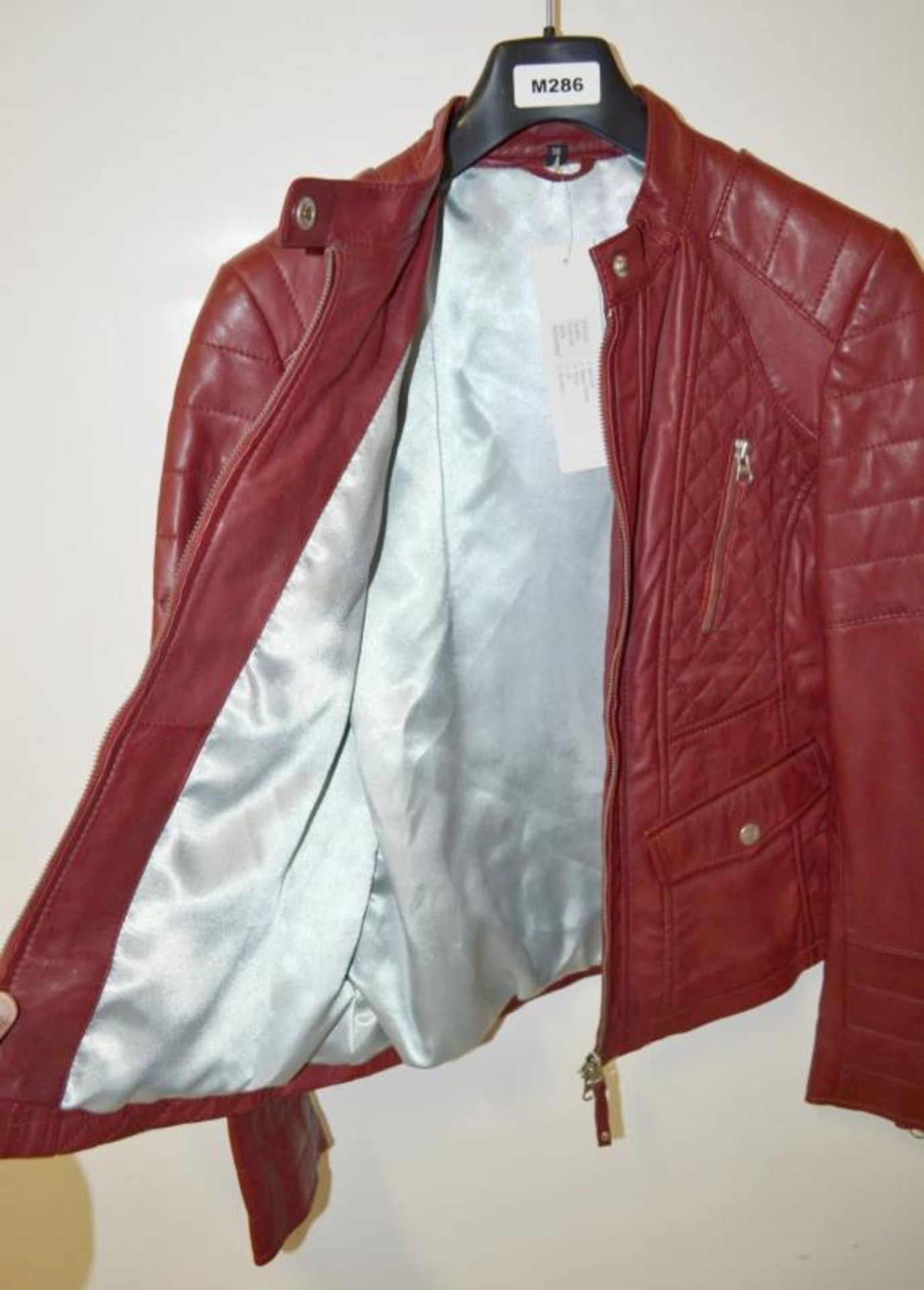 1 x Steilmann Bright Red Fine Leather Biker Jacket - Features Zipped Pockets And Padded Panels - CL2 - Image 5 of 7