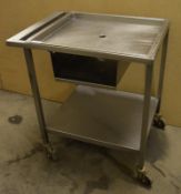 1 x Wheeled Stainless Steel Prep Bench with Drain Hole - Dimensions: 81.5 x 60.5 x 88cm - Ref: J1003