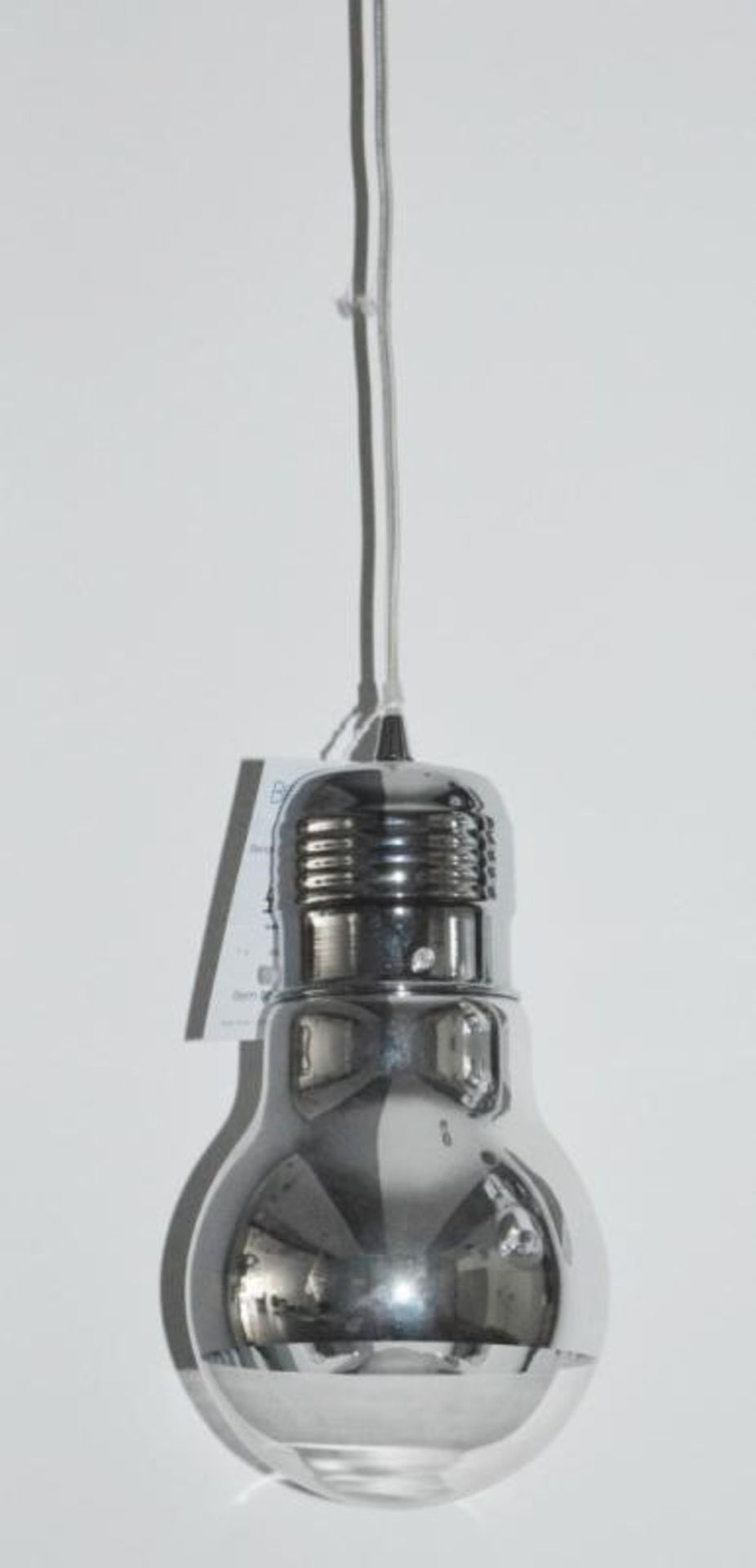 1 x Neo Chrome Large Bulb Pendant Light With Mirrored Clear Glass Shade - Adjustable Height - Quirky - Image 2 of 4