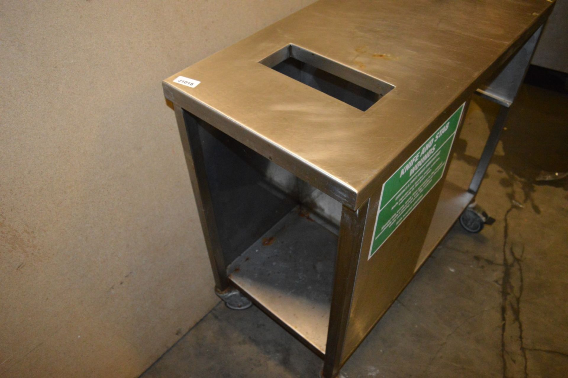 1 x Stainless Steel Prep Table on Castors With Bin Chute and Undershelf - H88 x W90 x D45 cms - - Image 2 of 6