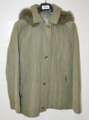 1 x Steilmann Womens Quilted Winter Coat In An Khaki Green - Features A Removable Hood With Faux Fur