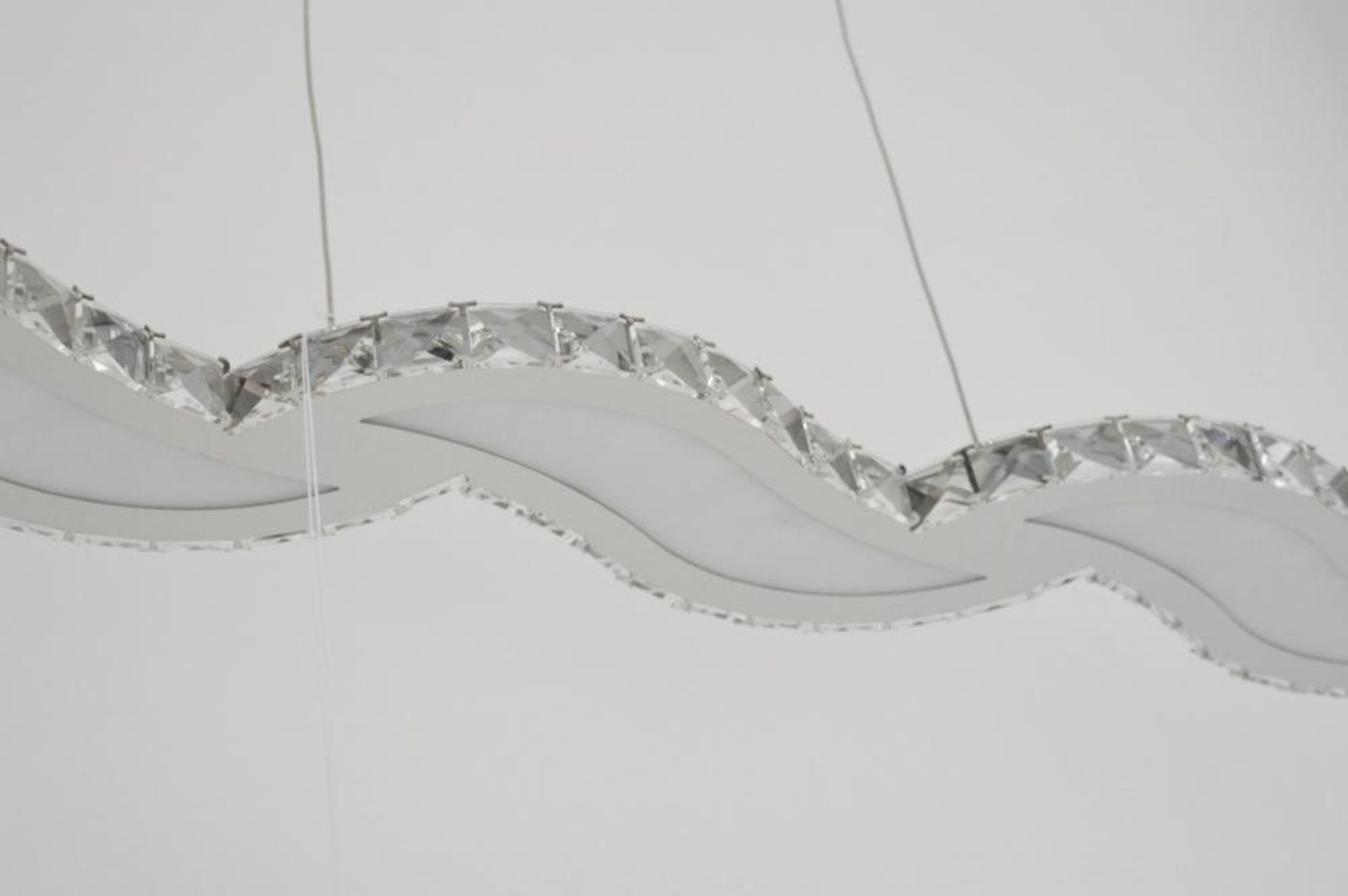 1 x Zinnia Chrome 3-LED Bar Pendant With Crystal Trim Decoration And Opal Diffuser - Ex Display Stoc - Image 2 of 7