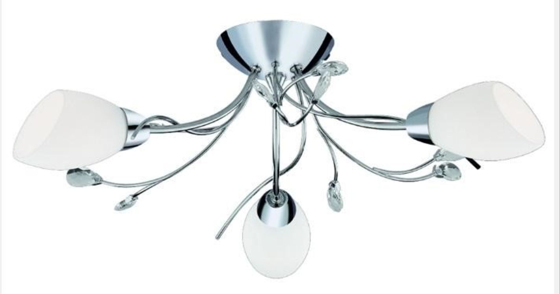 1 x Gardenia Chrome 3 Light Semi-flush With Crystal Detail & Opal Glass Shades - Ex Display Stock -