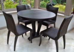 1 x Round Wenge Dining Table and 4 Vincent Sheppard Marco Rattan Chairs in a Wenge/Bronze Finish - C