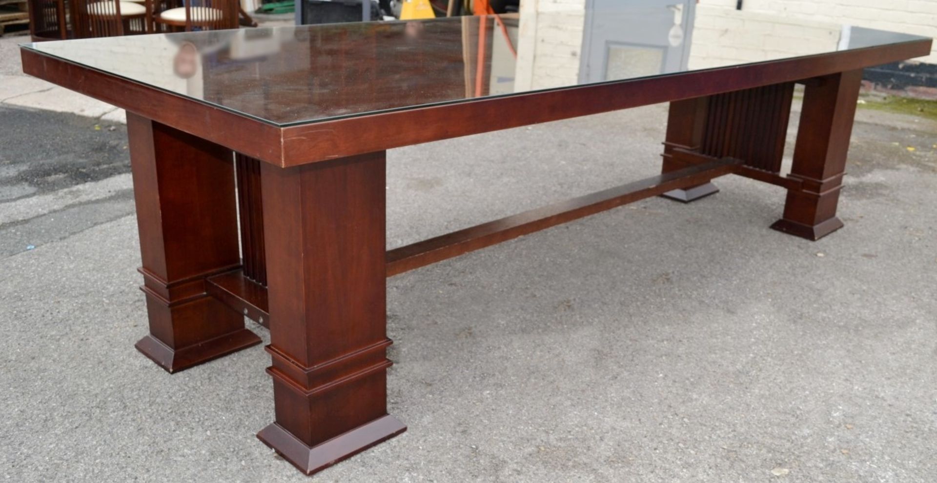 1 x Large Wooden Dining Table In The Style Of Frank Lloyd Wright + 8 x Dining Armchairs - NO VAT - Image 3 of 19