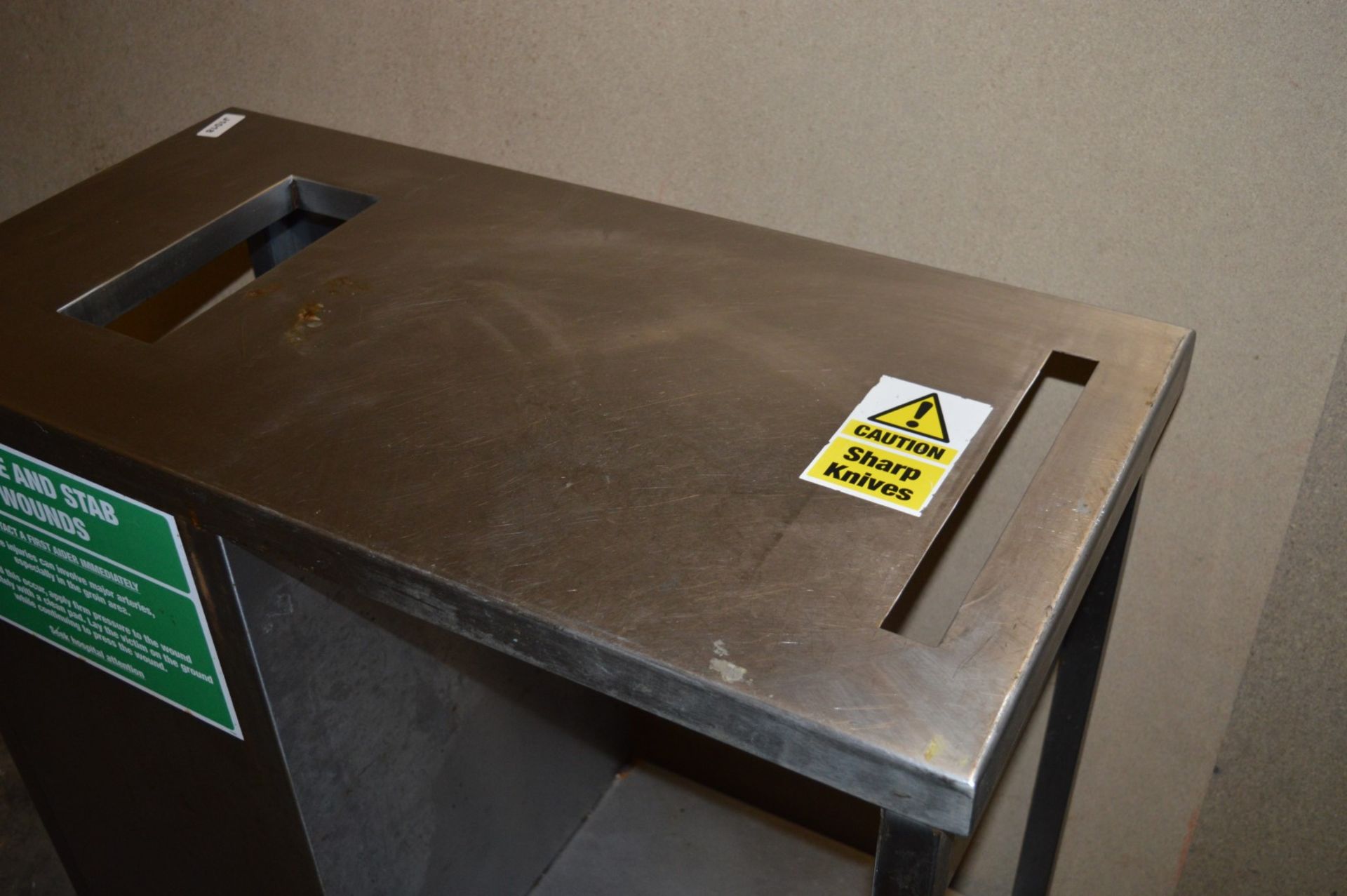 1 x Stainless Steel Prep Table on Castors With Bin Chute and Undershelf - H88 x W90 x D45 cms - - Image 4 of 6