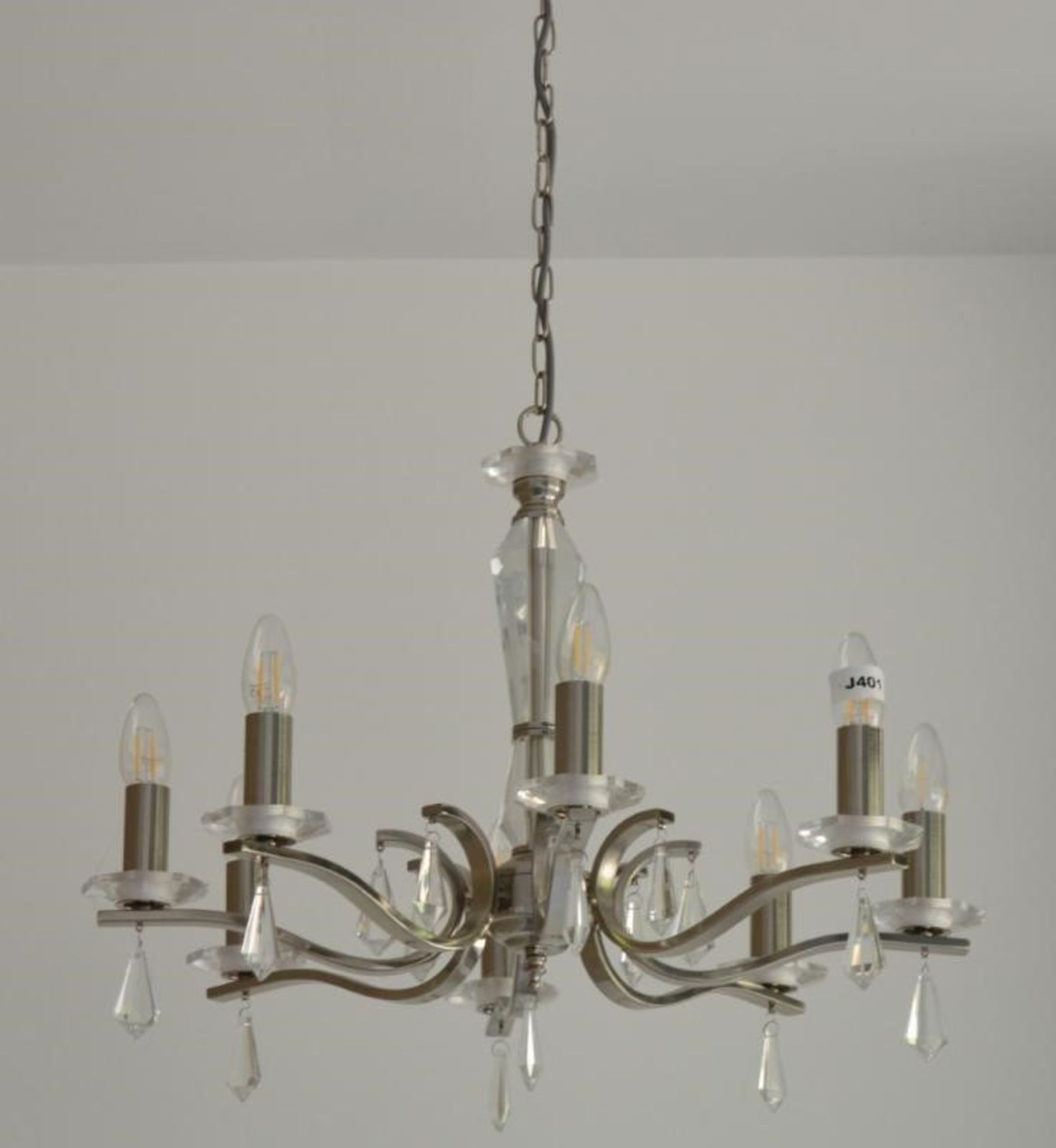 1 x Royale Satin Silver Metal 8 Light Ceiling Fitting With Hexagonal Glass Sconces - Ex Display Stoc - Image 3 of 6