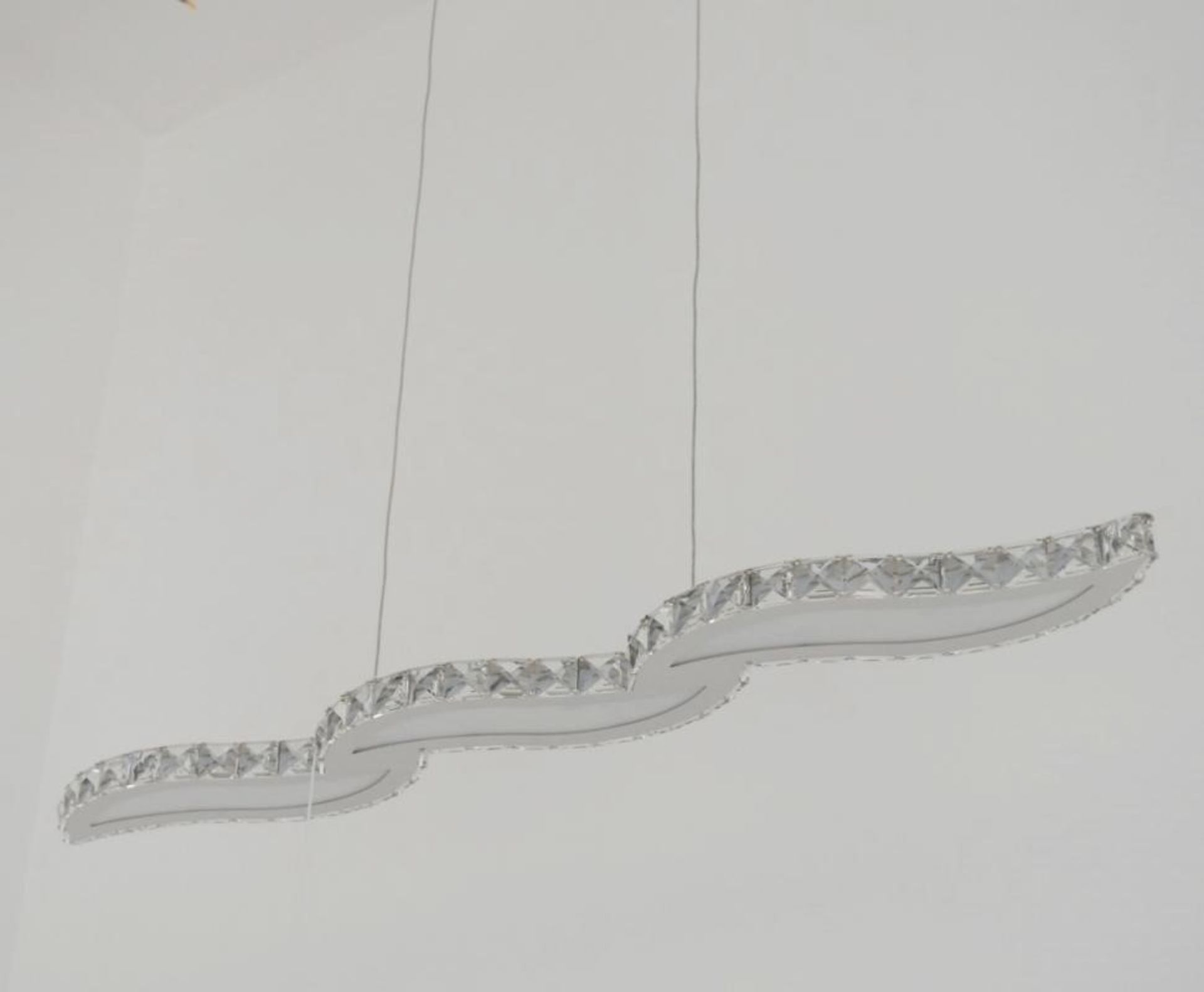 1 x Zinnia Chrome 3-LED Bar Pendant With Crystal Trim Decoration And Opal Diffuser - Ex Display Stoc - Image 6 of 7