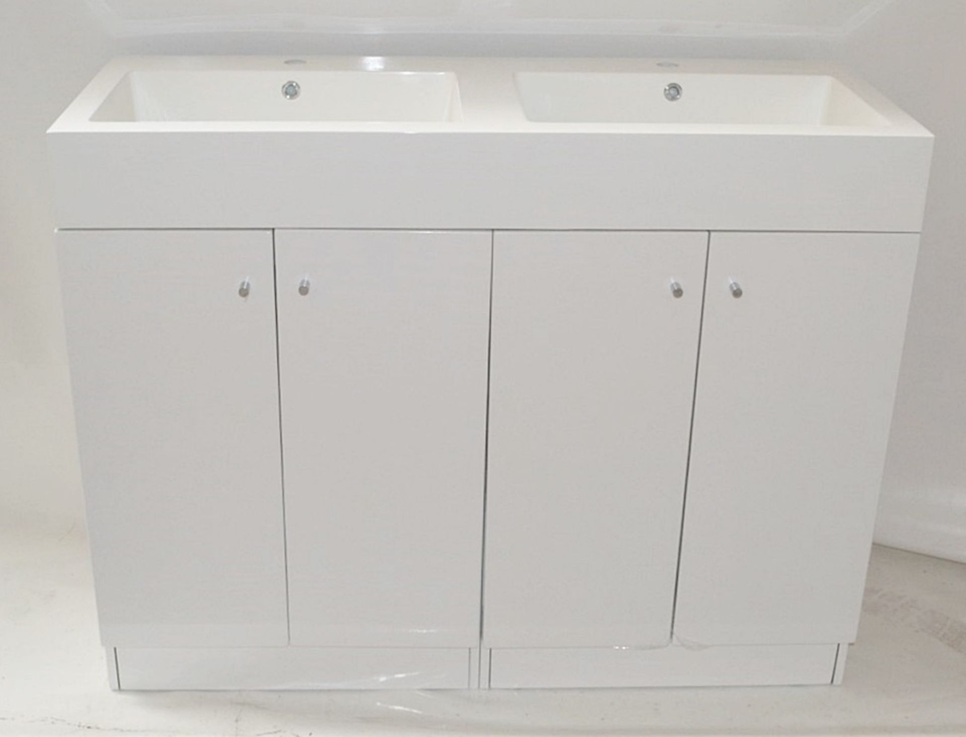 1 x Gloss White 1200mm 4-Door Double Basin Freestanding Bathroom Cabinet - CL307 - Total RRP £807.00