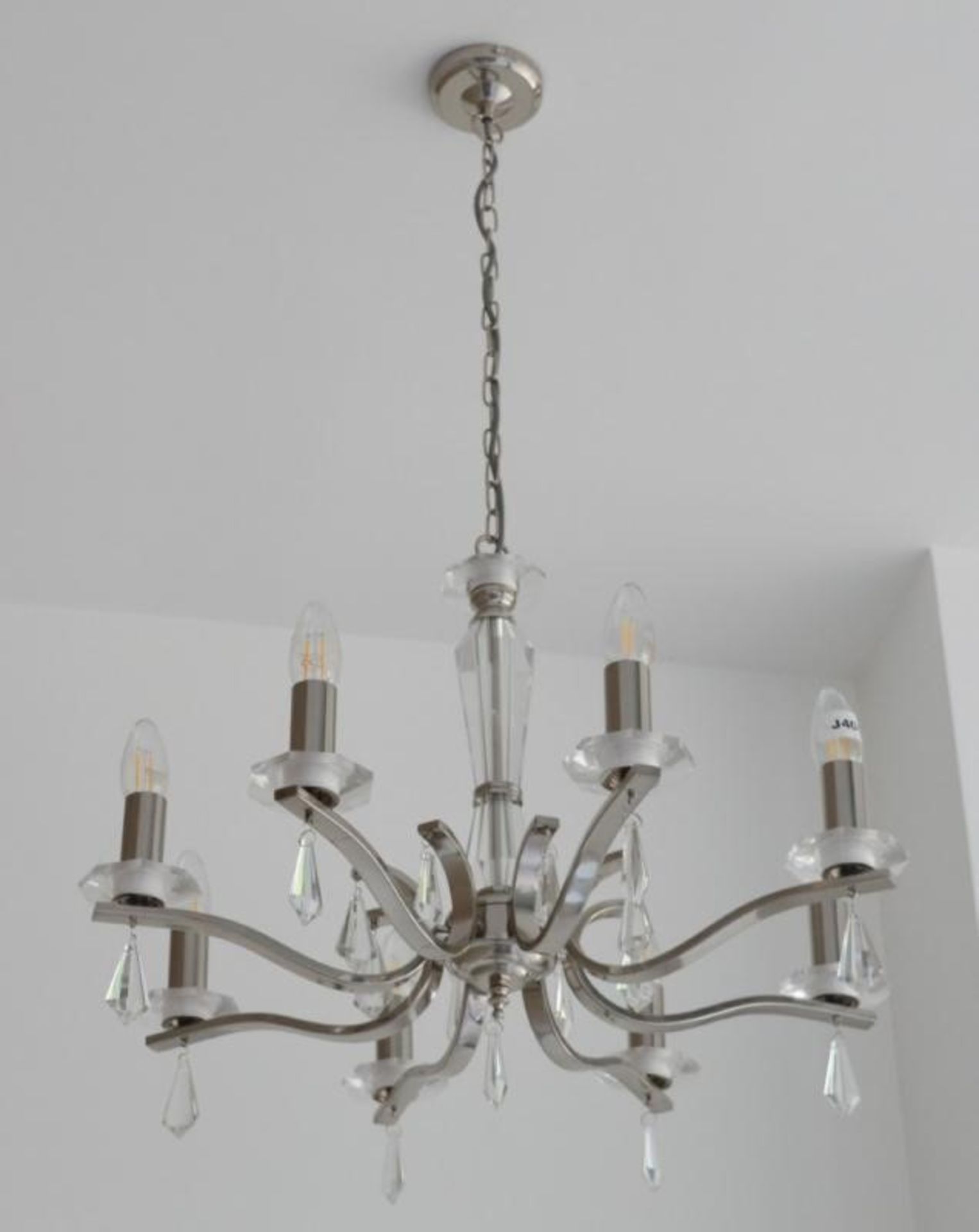 1 x Royale Satin Silver Metal 8 Light Ceiling Fitting With Hexagonal Glass Sconces - Ex Display Stoc - Image 4 of 6