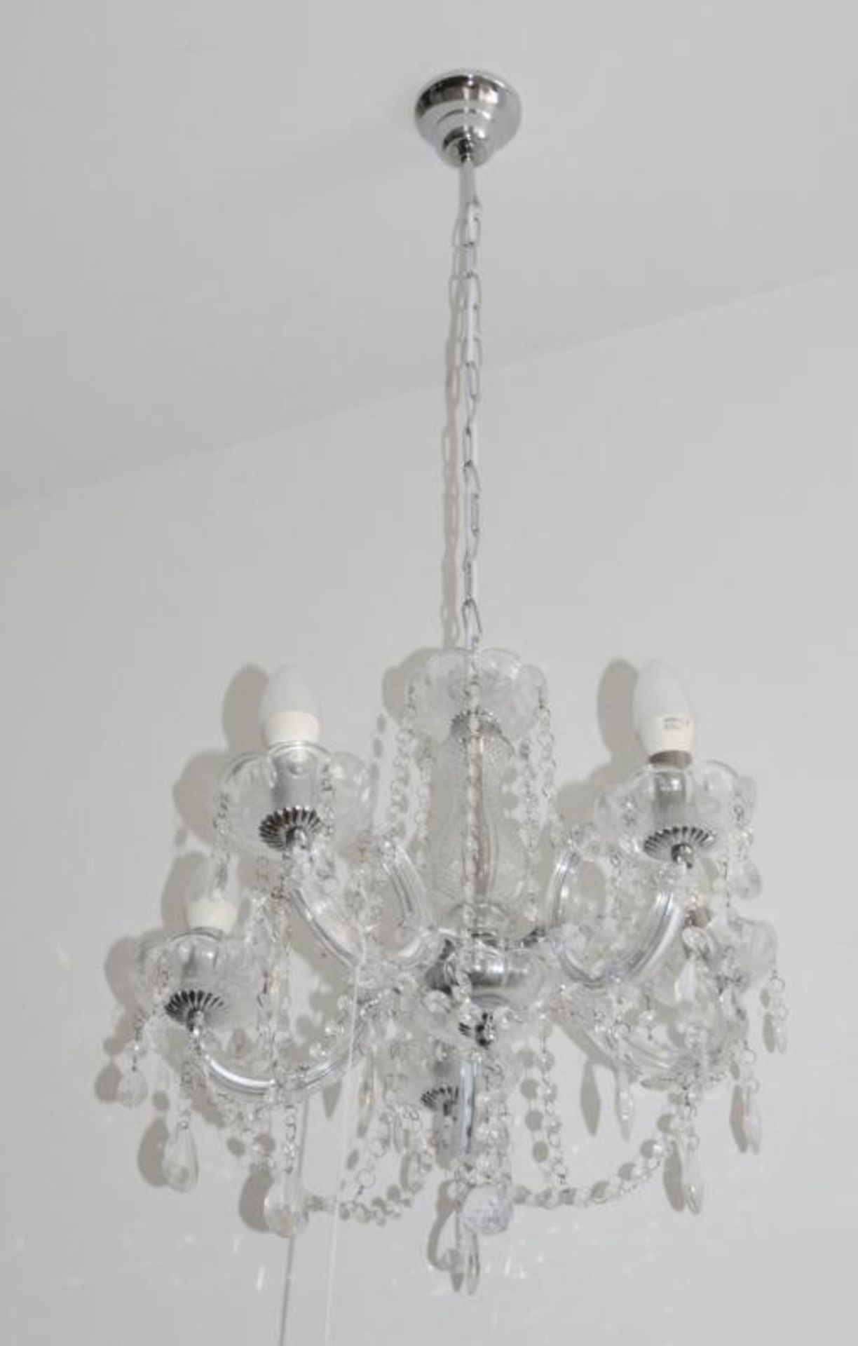1 x MARIE THERESE Chrome 5 Light Chandelier With Crystal Drops - Ex Display Stock - CL298 - Ref: J13 - Image 4 of 4