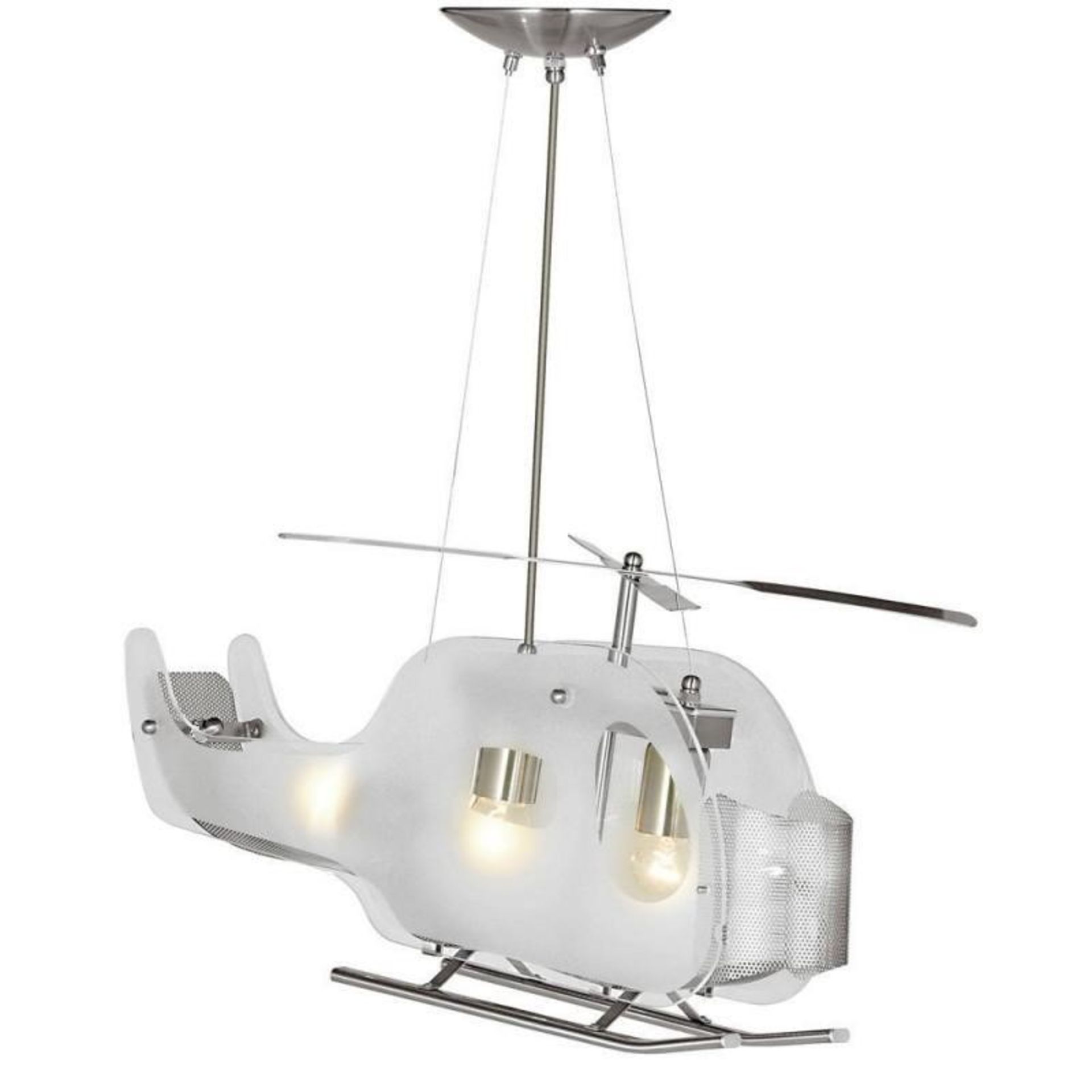 1 x Novelty Satin Silver Helicopter Ceiling Light With Frosted Glass - Ex Display Stock - CL298 - Re - Image 3 of 9